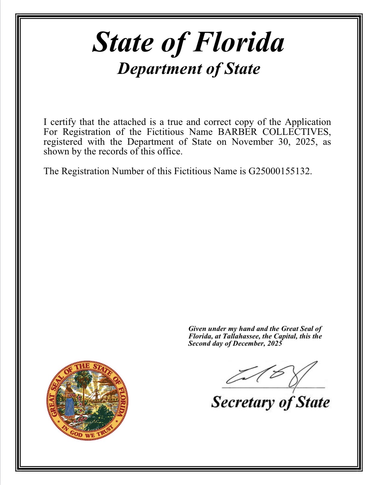 Certified Copy — DBA Application (BARBER COLLECTIVES) preview